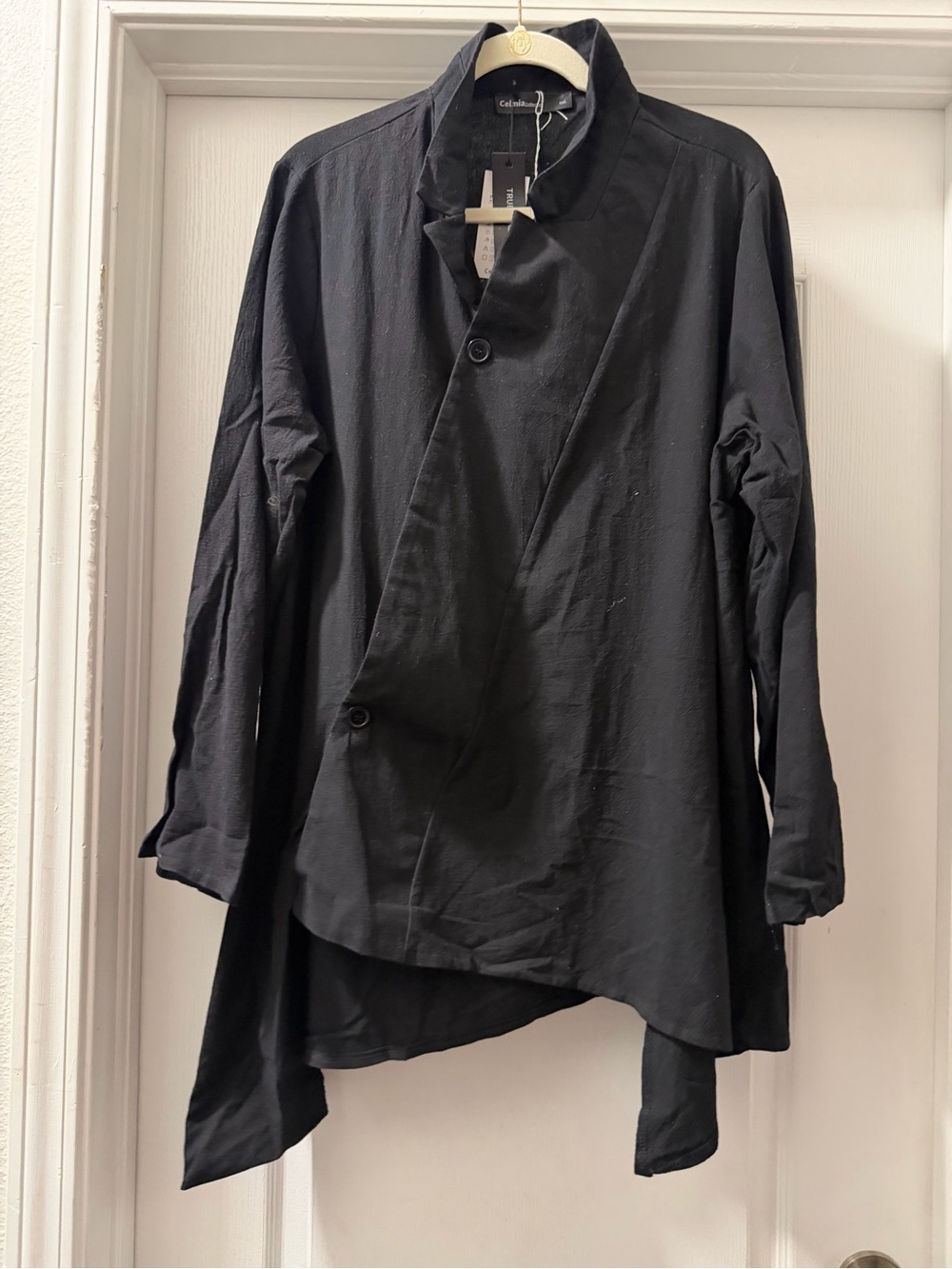 Black Asymmetric Button-Front Women's Shirt by Coldwater Creek